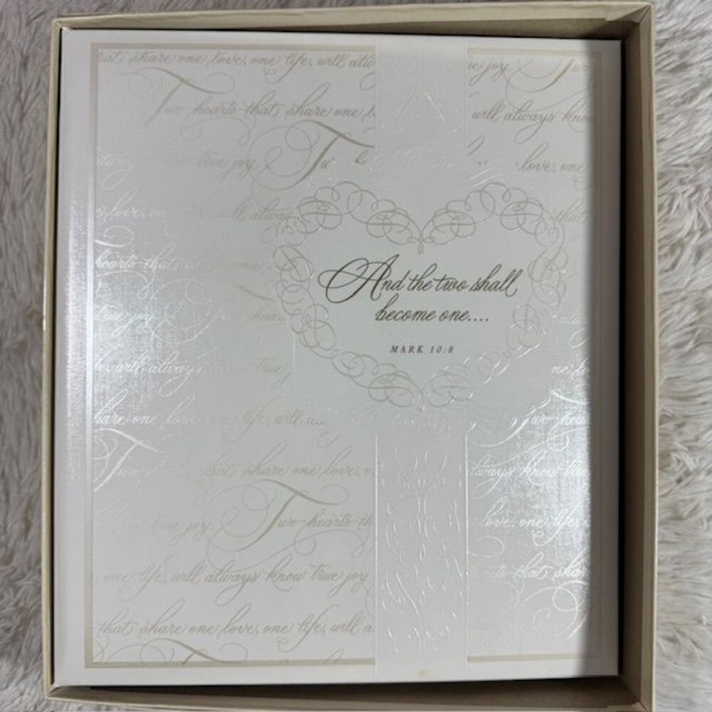 Vintage Hallmark Wedding Album 'And Two Shall Become One' Mark 10:8 Ivory Gold